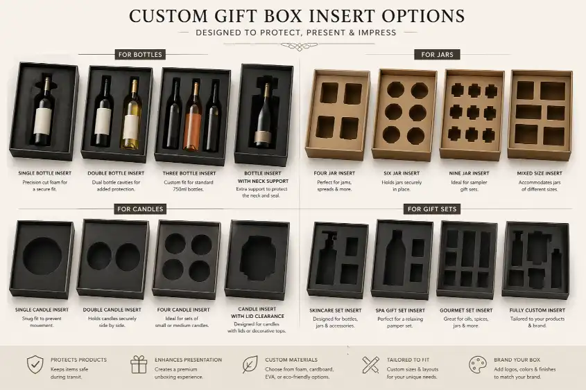 custom gift box insert options for bottles jars candles and gift sets