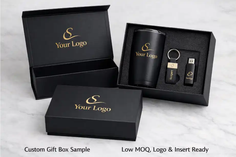 Low MOQ custom gift box sample with insert and logo ready for review