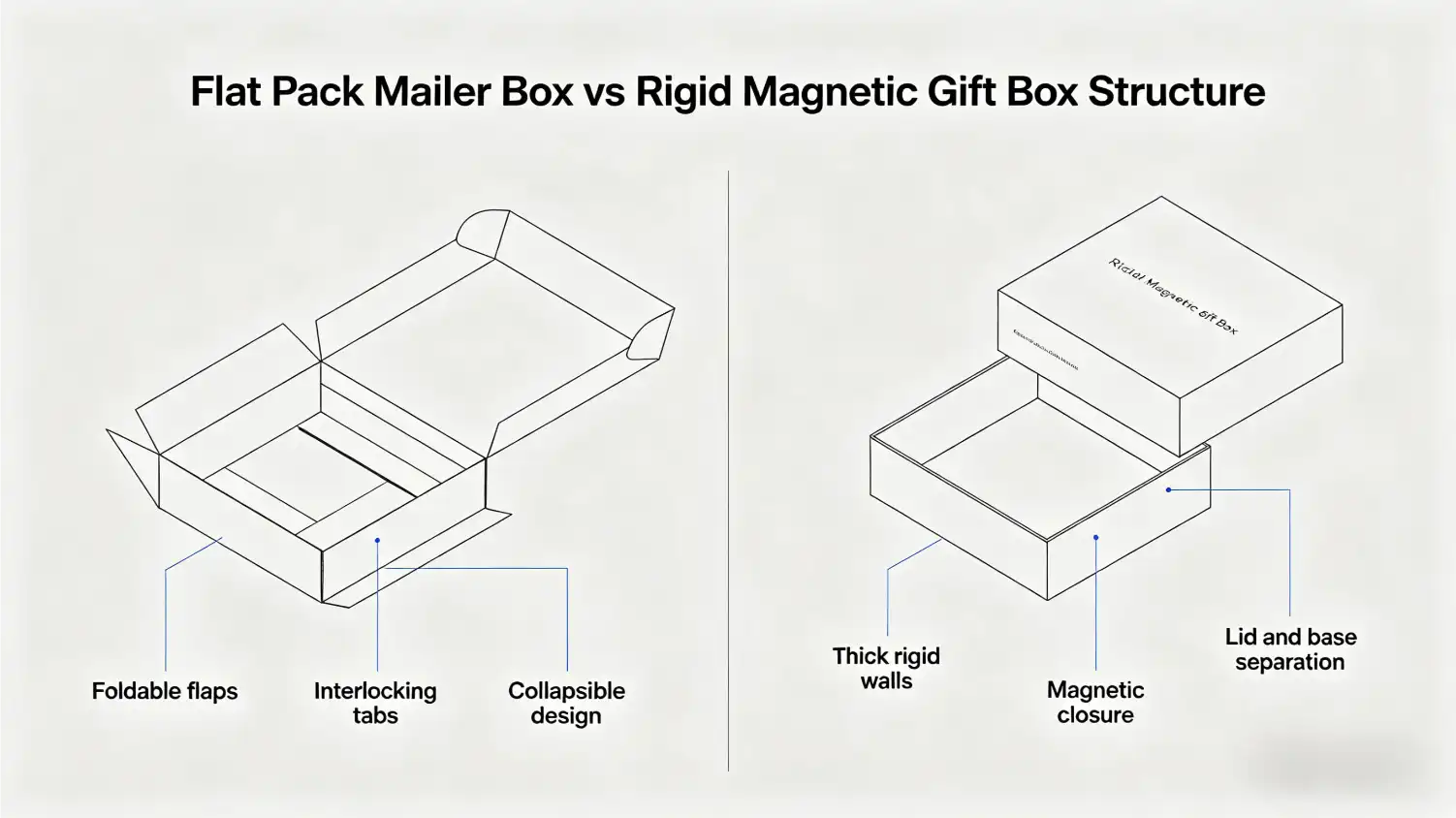flat pack mailer box vs rigid magnetic gift box structure