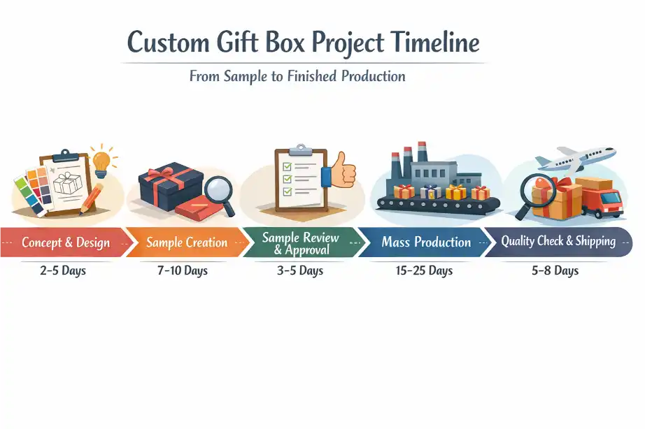 Custom gift box project timeline from sample to finished production