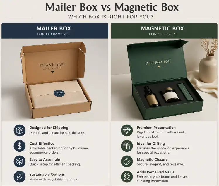 mailer box for ecommerce vs magnetic box for gift sets