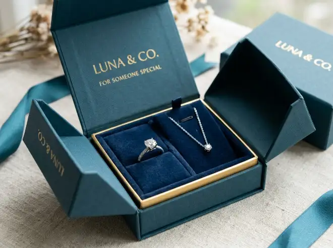 jewelry gift box with ring necklace and premium insert layout