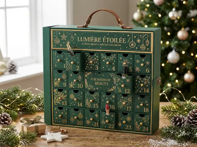 magnetic and handle style beauty advent calendar box for seasonal gift sets