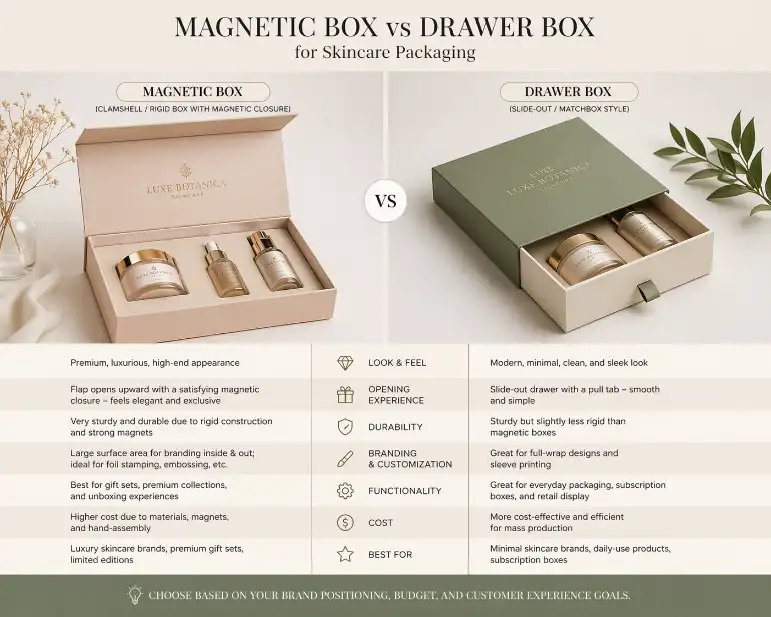 magnetic box vs drawer box for skincare packaging