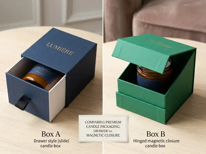magnetic closure and drawer candle gift box packaging comparison