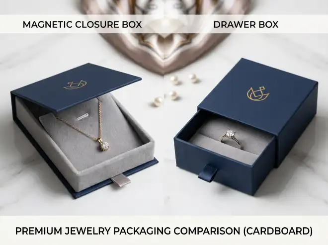 magnetic closure and drawer jewelry gift box comparison for premium packaging