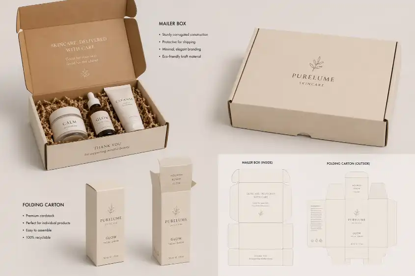 mailer box and folding carton for skincare packaging shipping