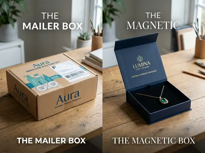mailer box vs magnetic box comparison with product packaging