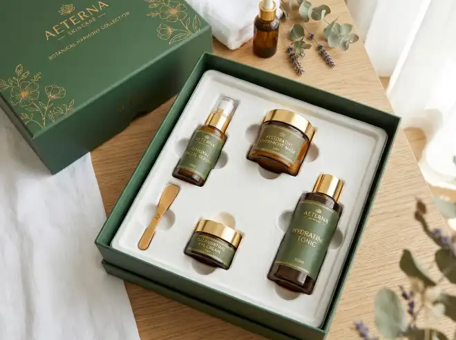 skincare packaging layout with insert structure for bottles and jars