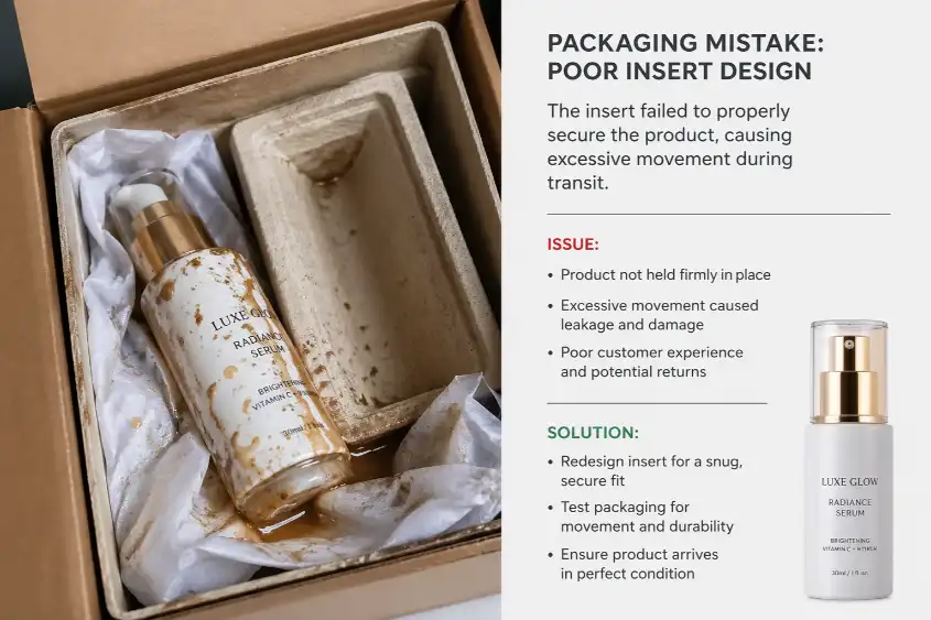 skincare packaging mistake with poor insert design causing product movement