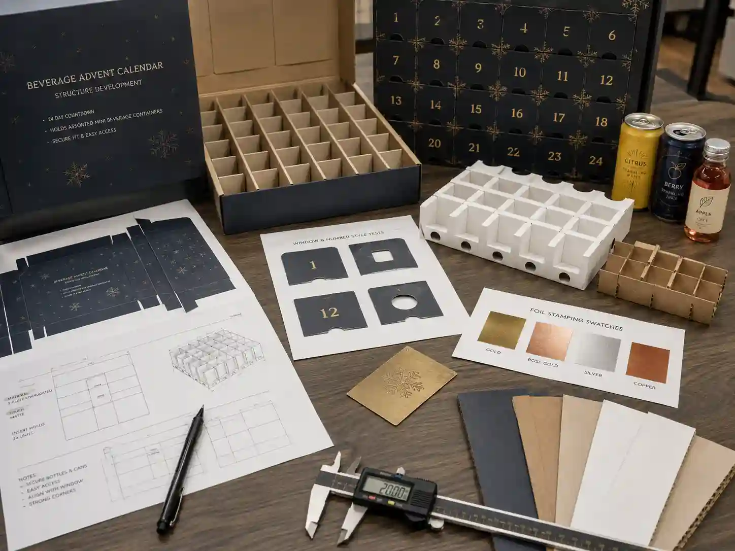 Paperboard insert planning for beverage calendar box compartments