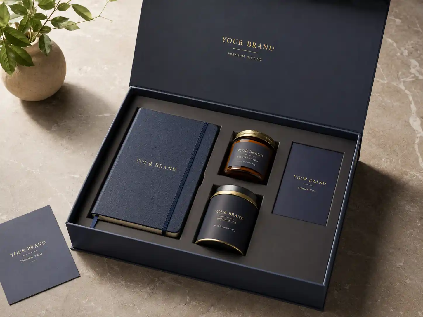 Premium corporate gift box set with fitted paperboard insert