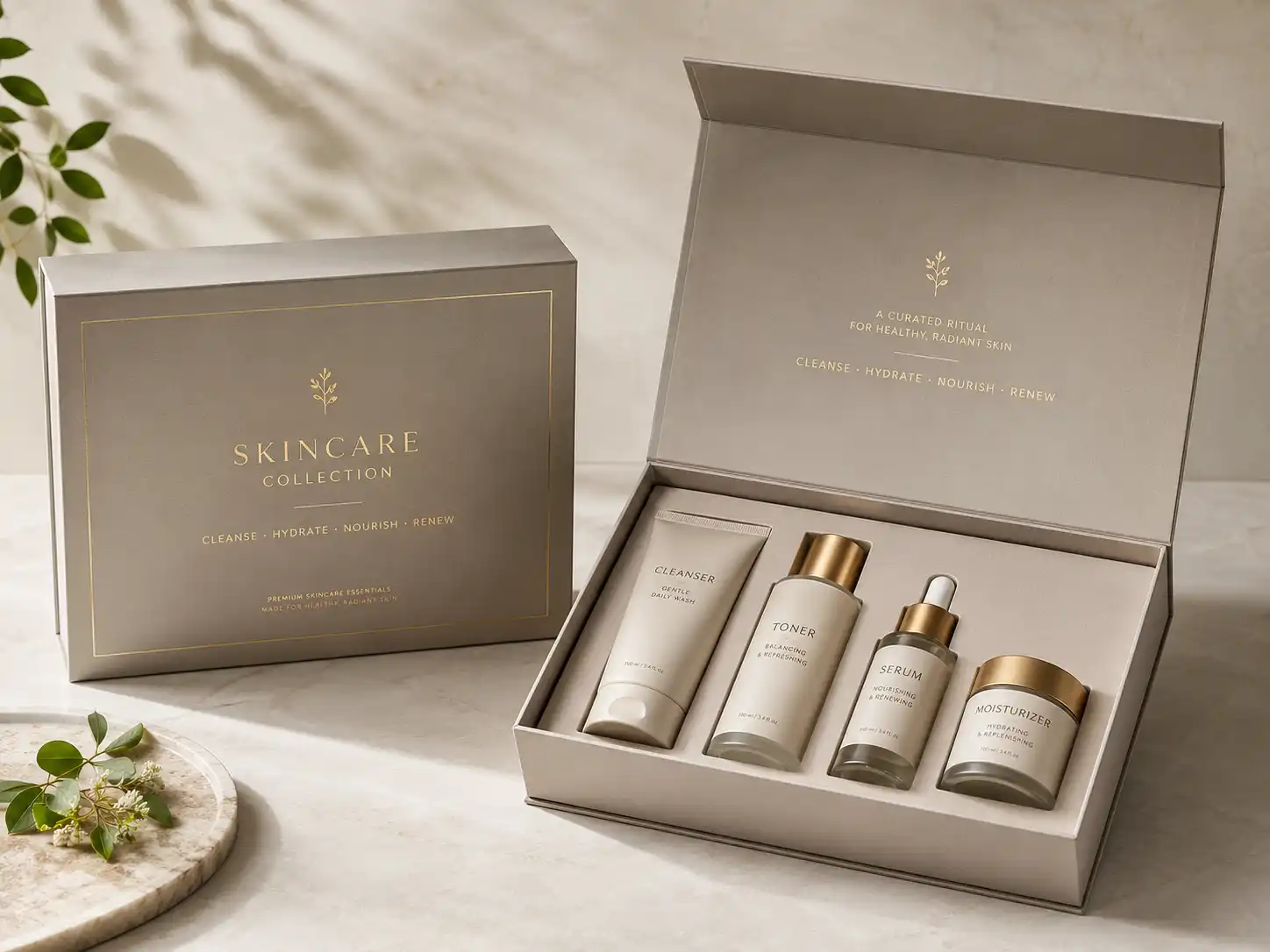 Custom box manufacturer gift box set on clean surface
