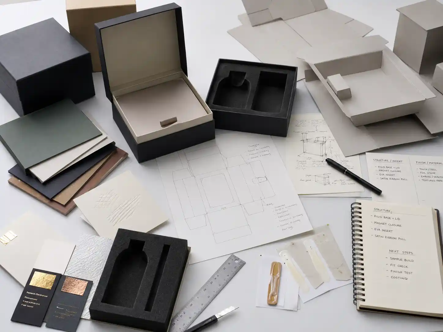 Custom gift box insert samples and structure planning table