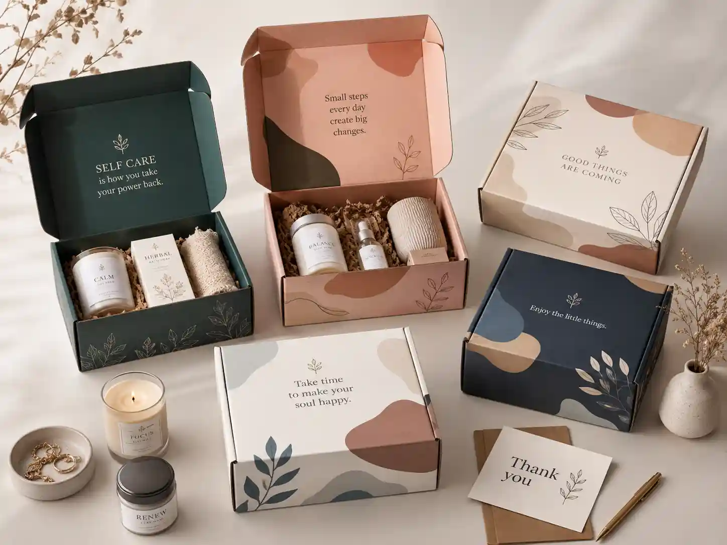 Custom mailer box packaging with branded gift products