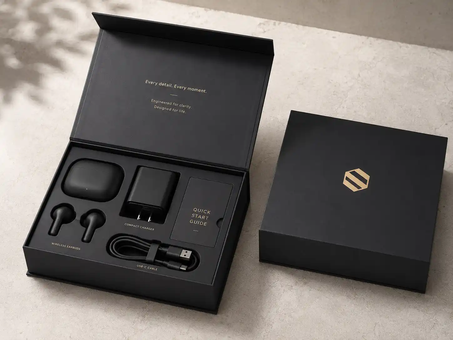 electronics gift box with device accessories and fitted insert
