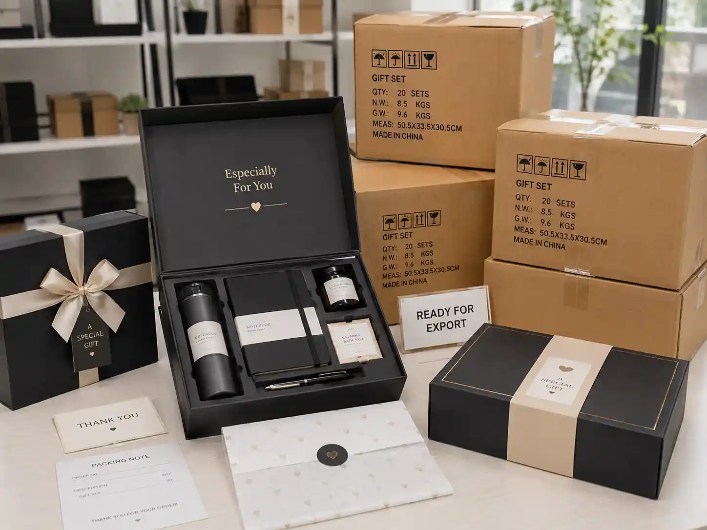 Export-ready custom gift box packaging with protective cartons