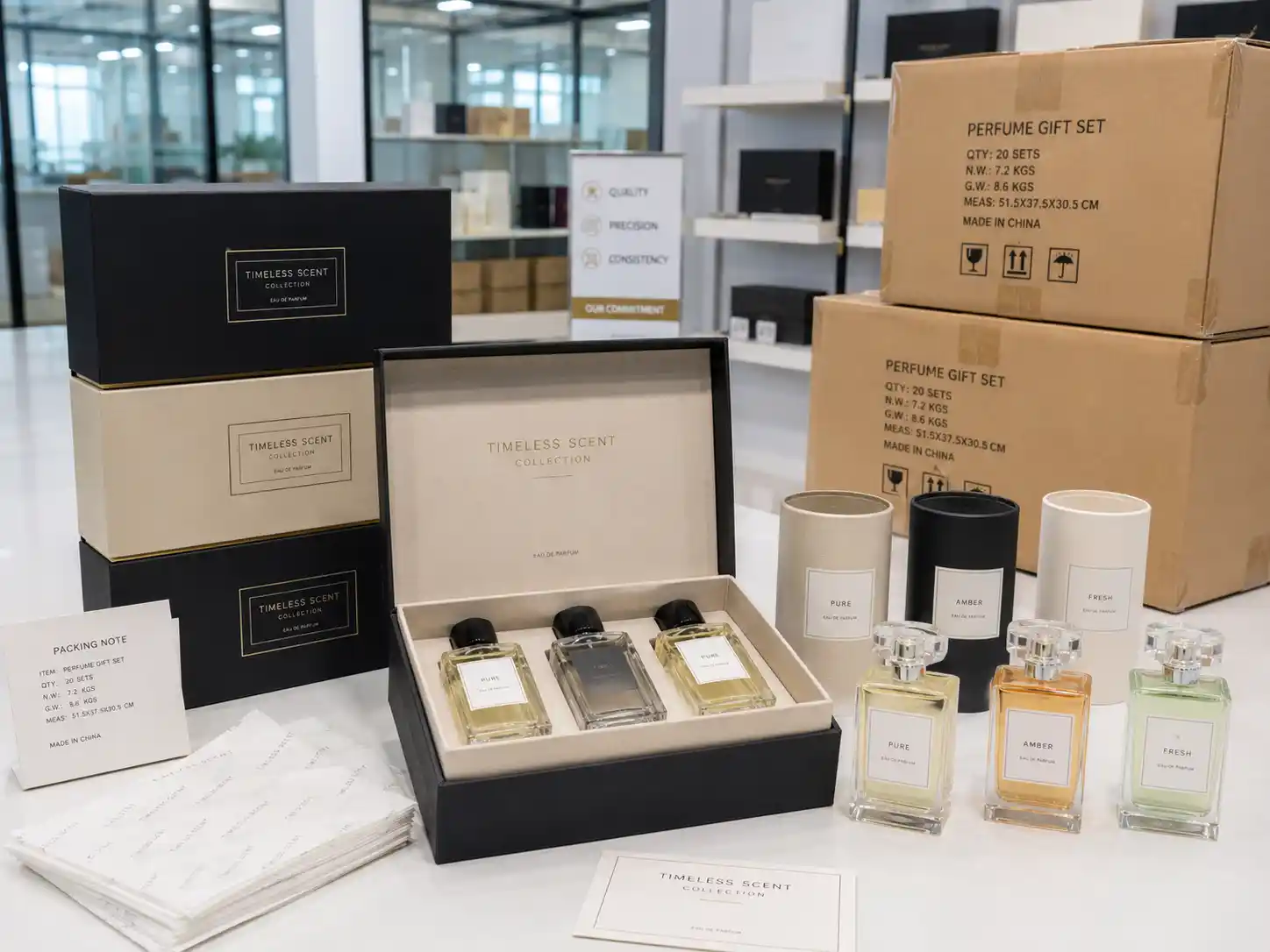 Export-ready perfume gift box packaging with master cartons