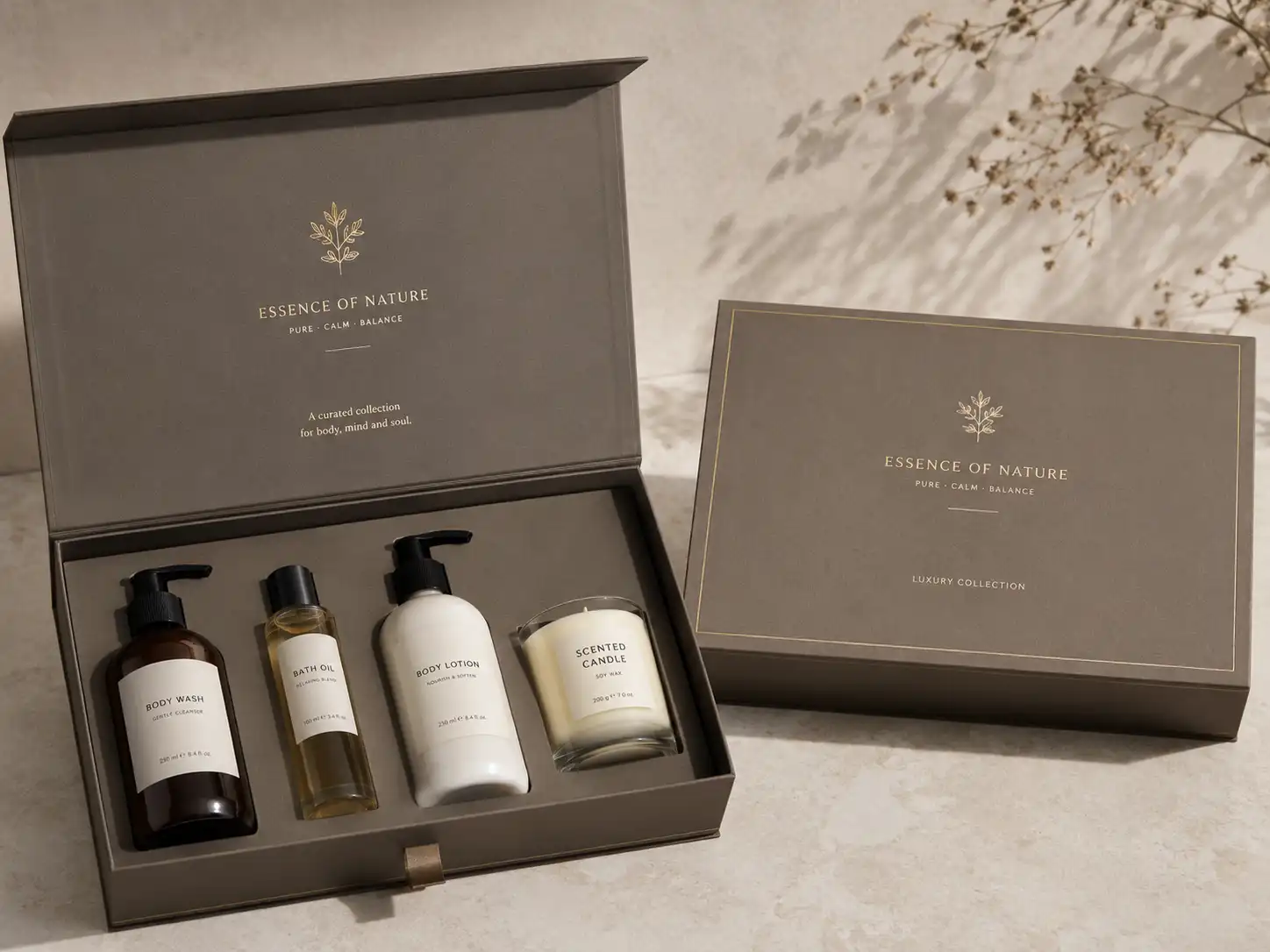 Luxury gift box set with fitted insert and premium products