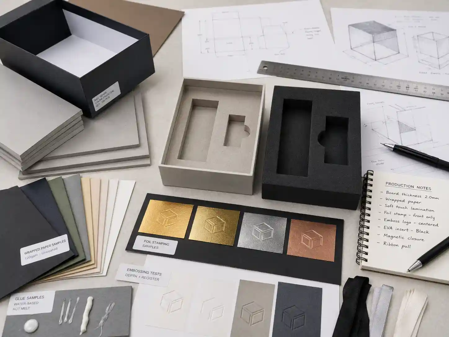 OEM gift box insert samples with dielines and paper materials