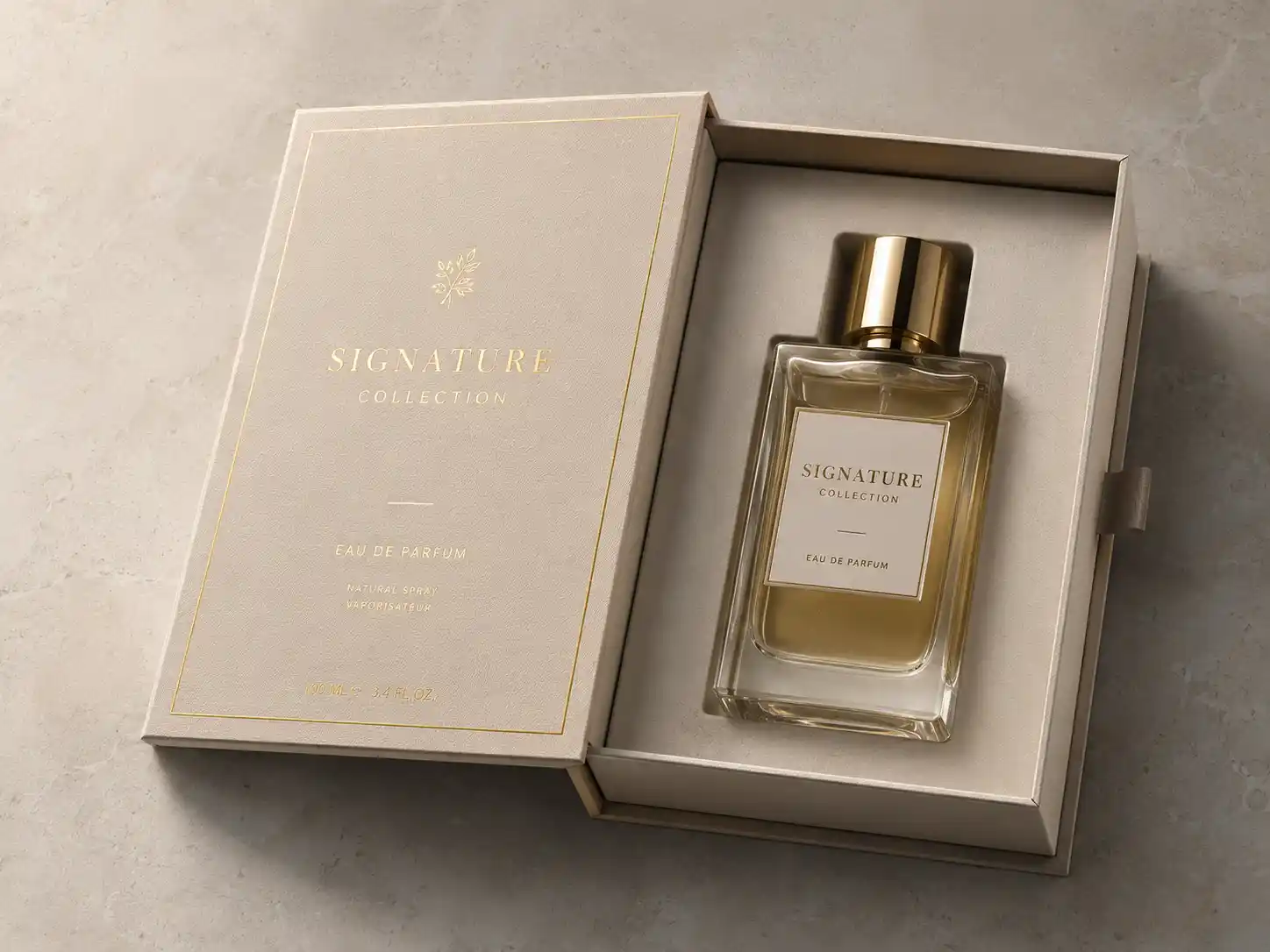 Perfume gift box with fitted insert for glass bottle