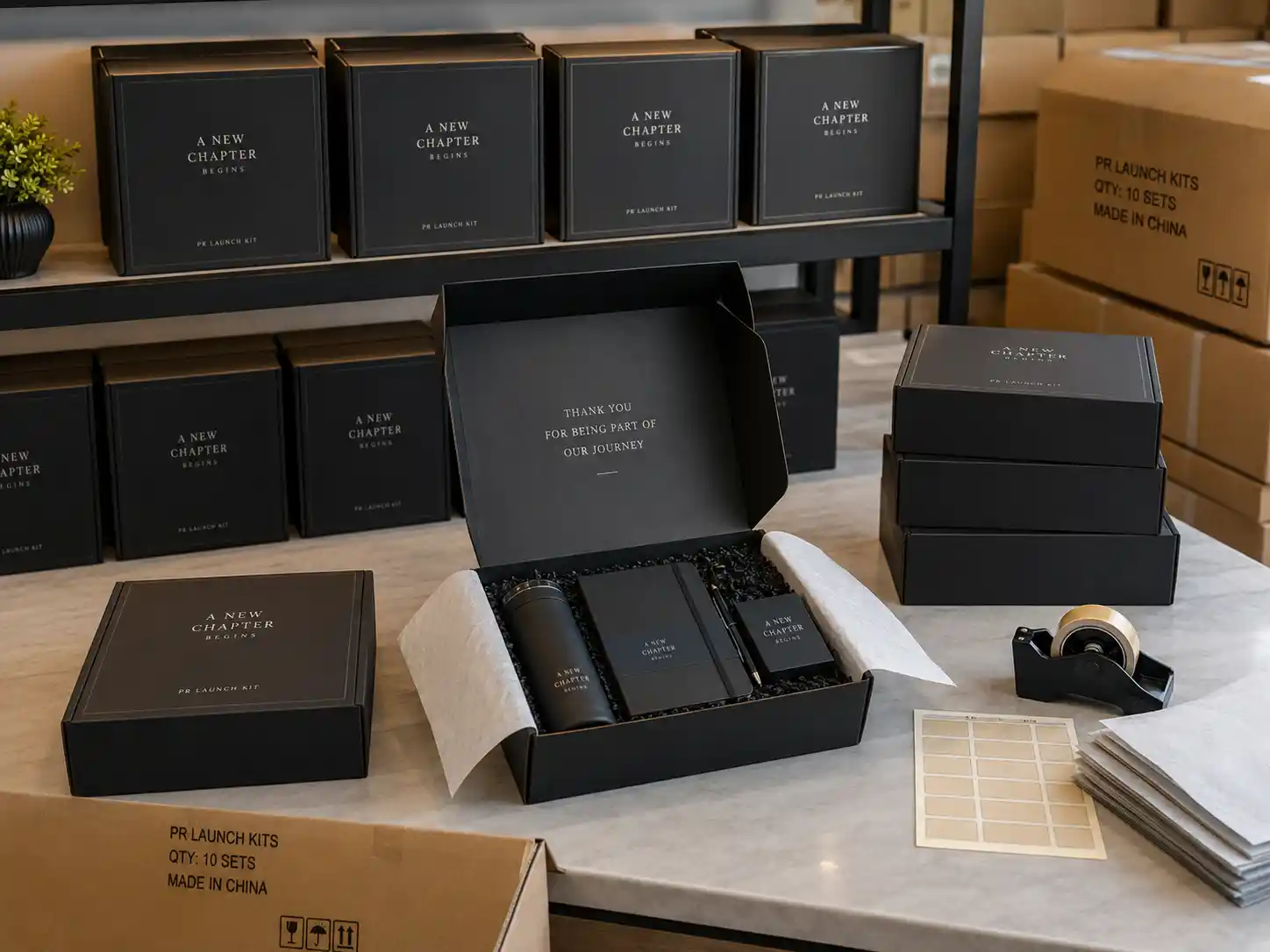 Finished pr gift box sets ready for showroom and shipment
