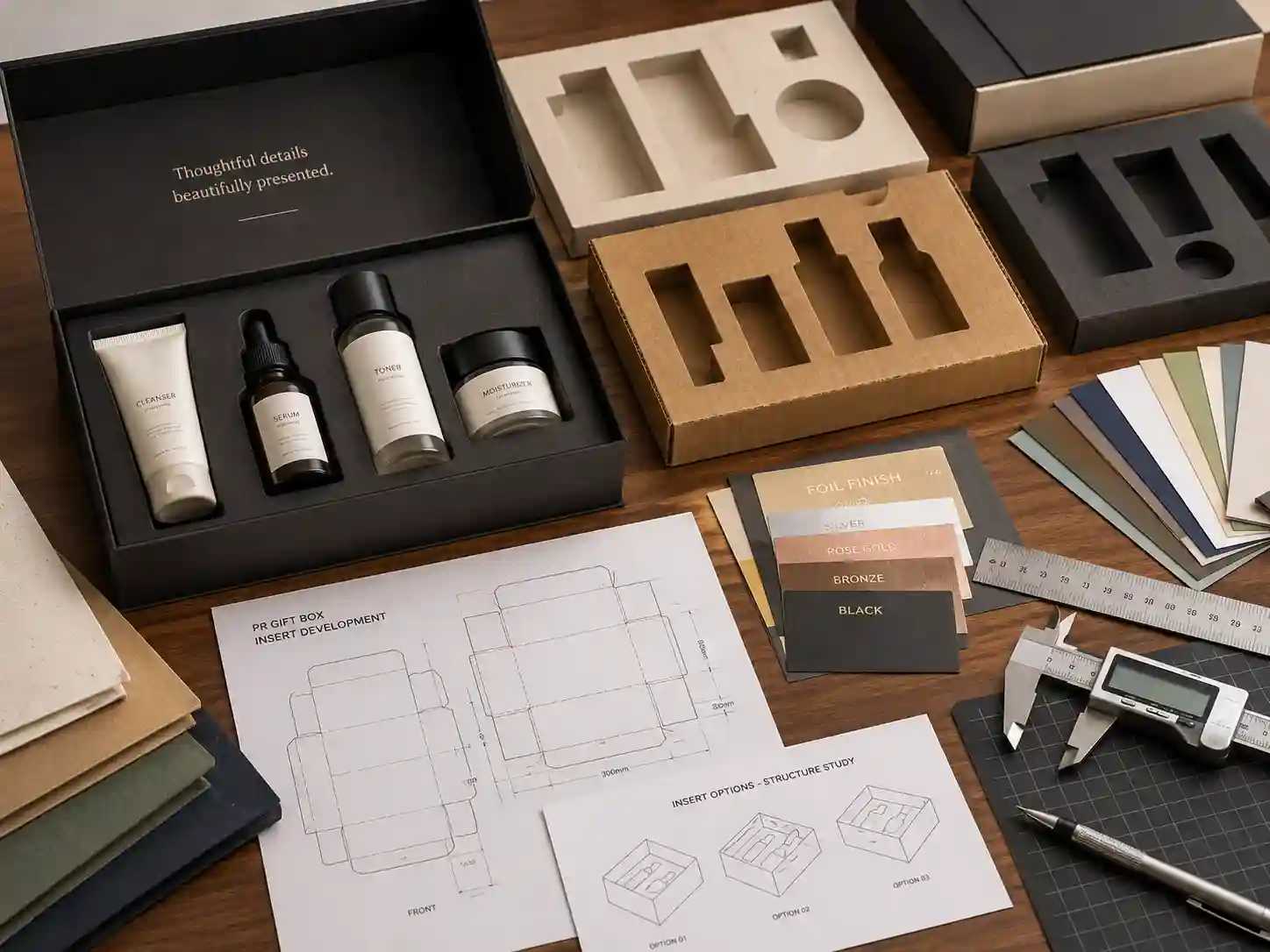 pr gift box insert samples with dielines and materials