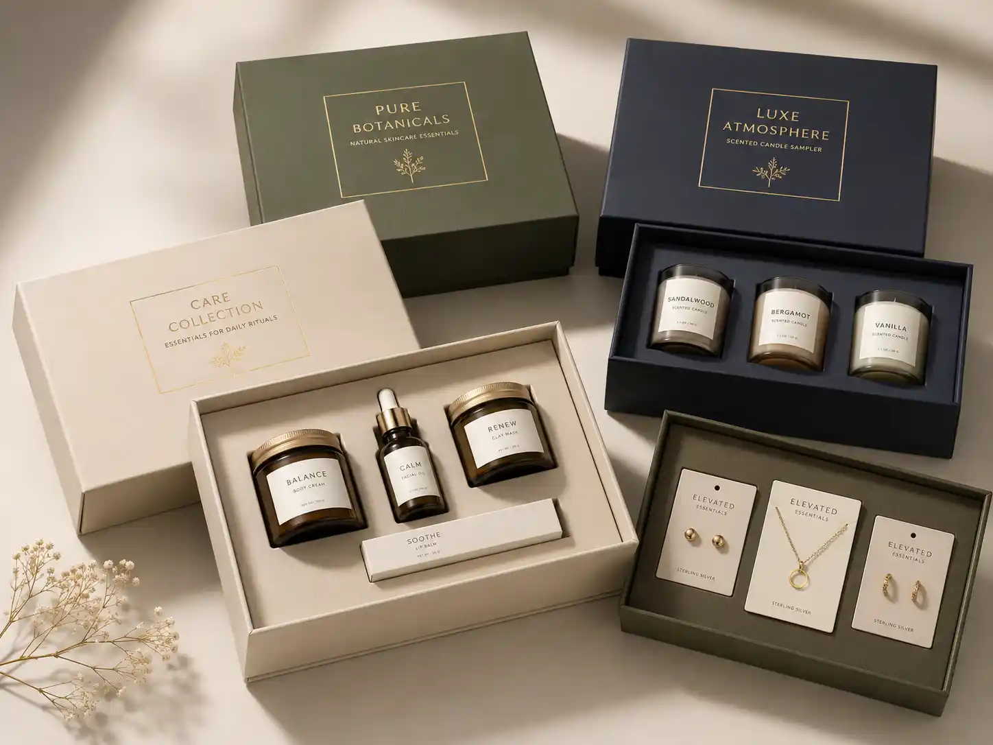 Premium shoulder box gift sets with fitted product inserts