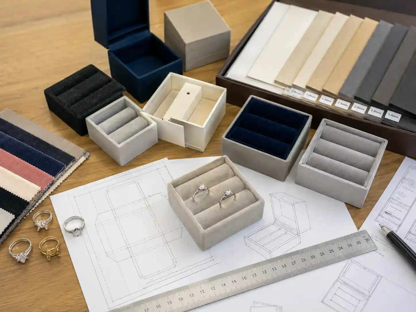 Ring box insert samples with jewelry slot structures