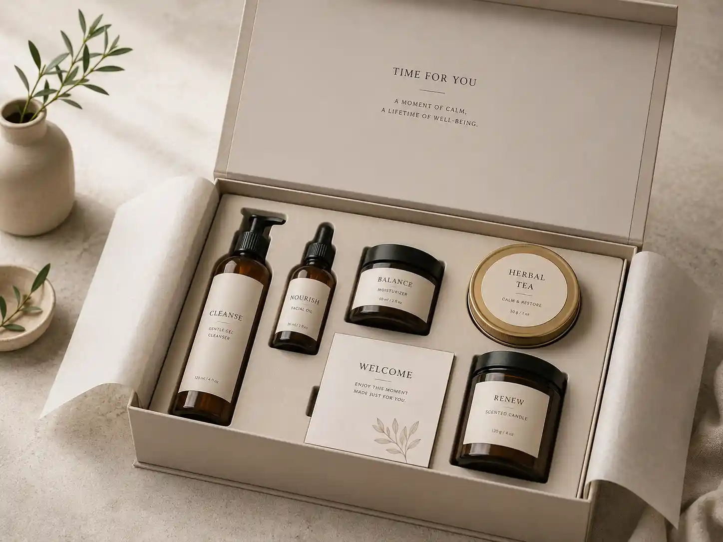 Premium subscription box packaging set with fitted paperboard insert