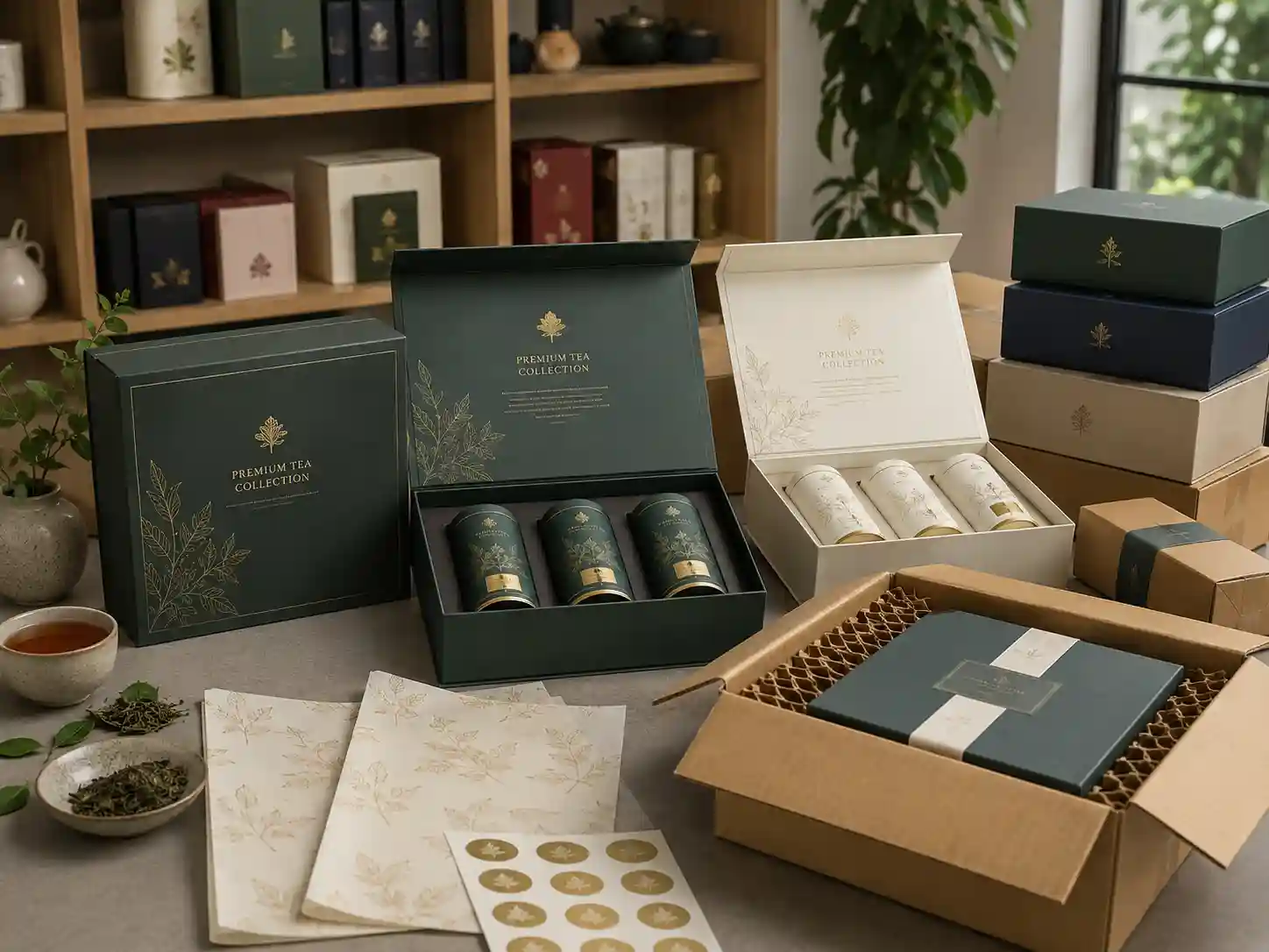 Tea gift box sets packed for showroom and shipment