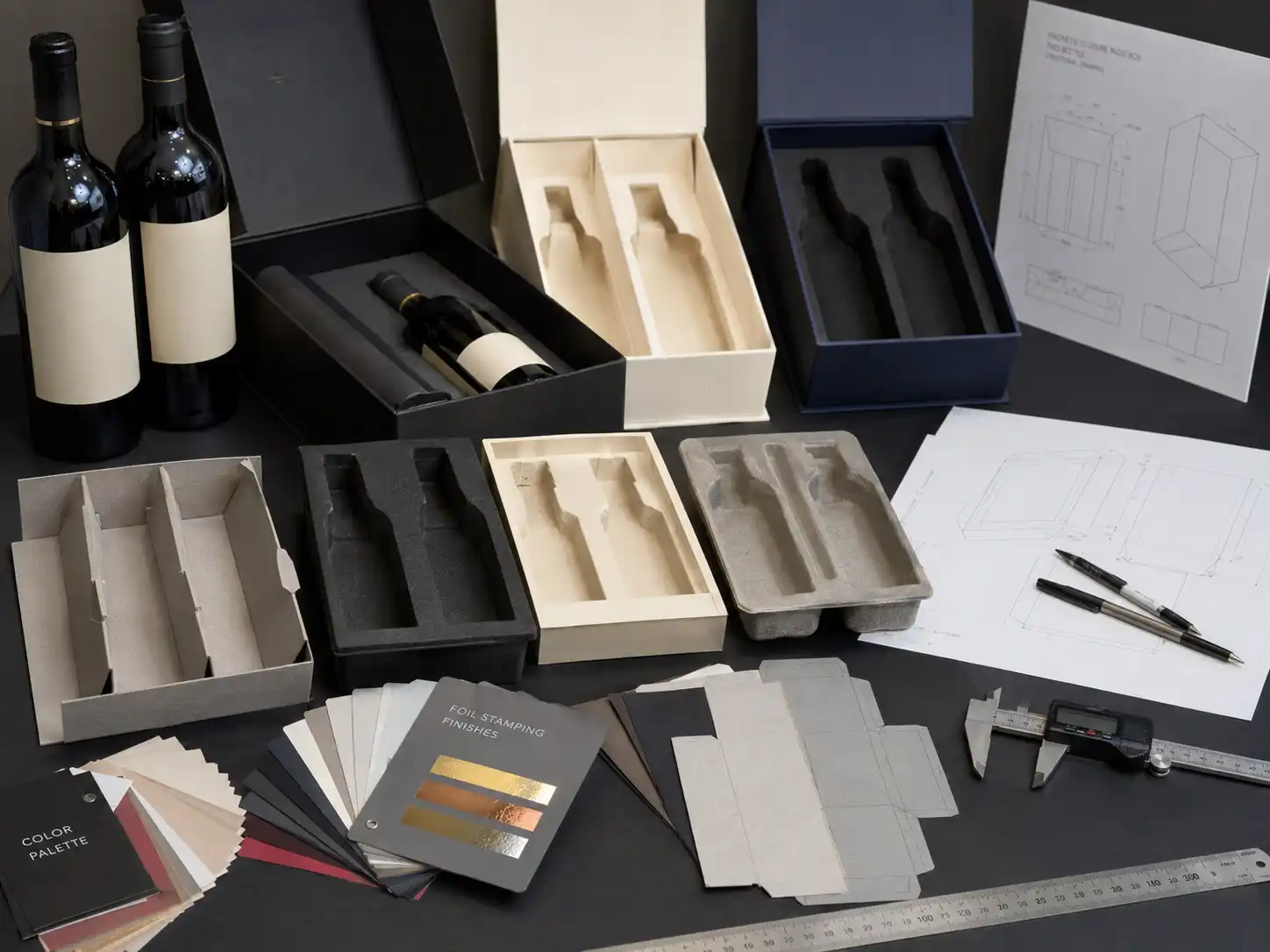 Wine gift box insert samples with dielines and materials
