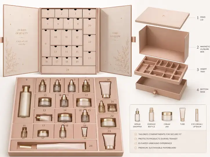 structure and insert layout for advent calendar box for beauty products