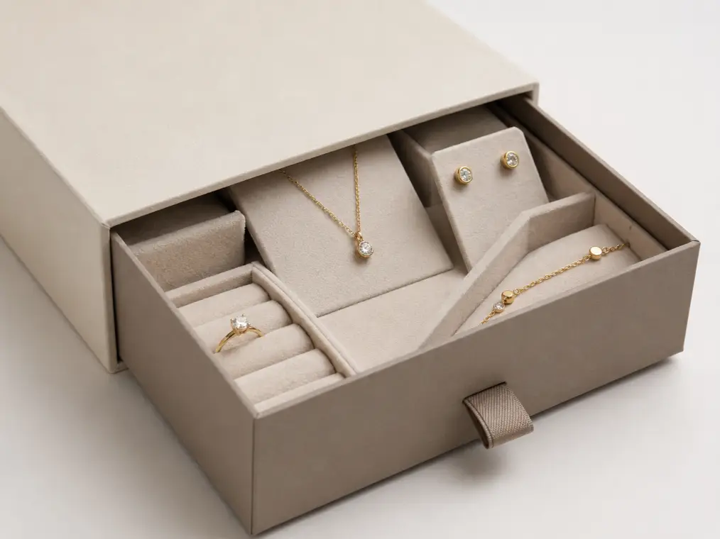 drawer gift box for jewelry brands showing insert structure and slide-out tray details