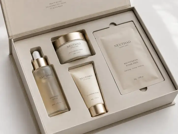 insert structure and product positioning inside magnetic gift box for skincare sets