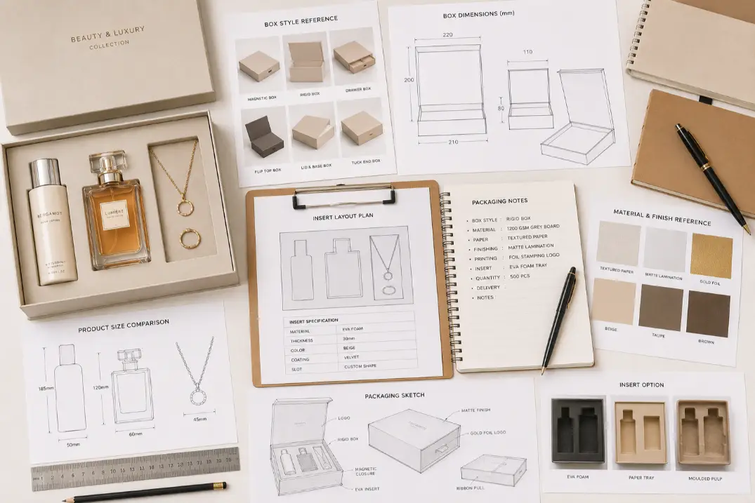 files and product dimensions prepared before requesting a packaging quote for gift boxes and inserts