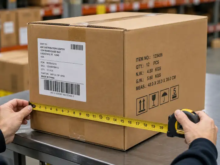 Measuring an FBA shipping box to confirm dimension compliance