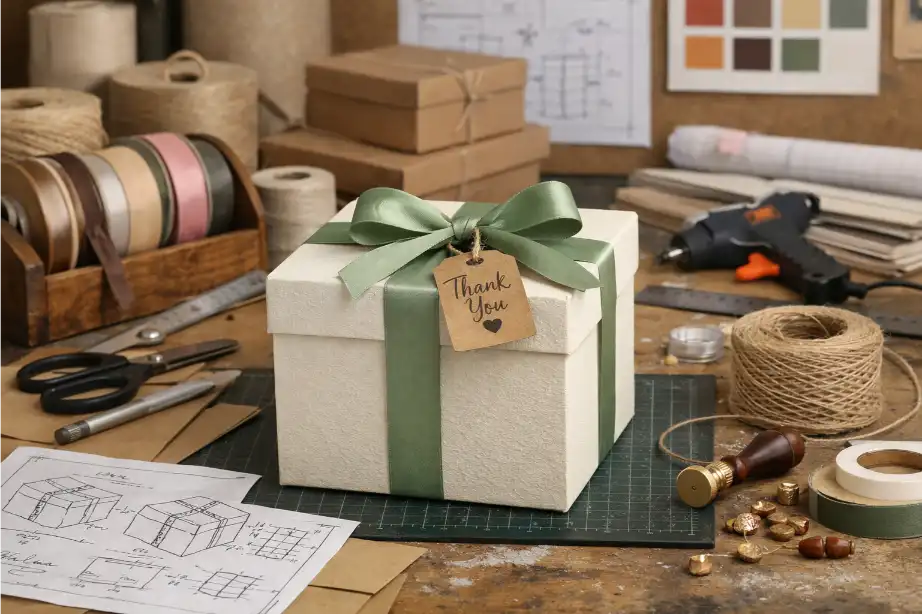 Gift box prototype sample on worktable before mass production