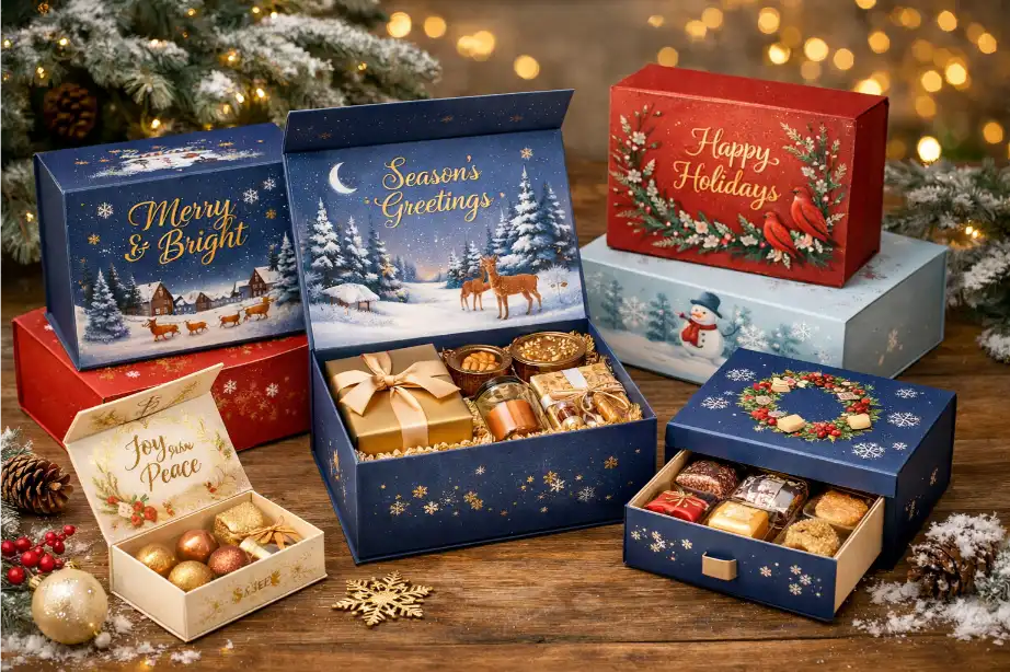 Seasonal premium gift packaging using foldable rigid box structure