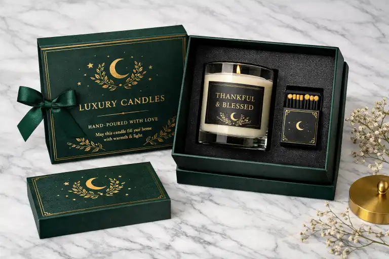 Custom candle gift box with glass candle jar in premium packaging