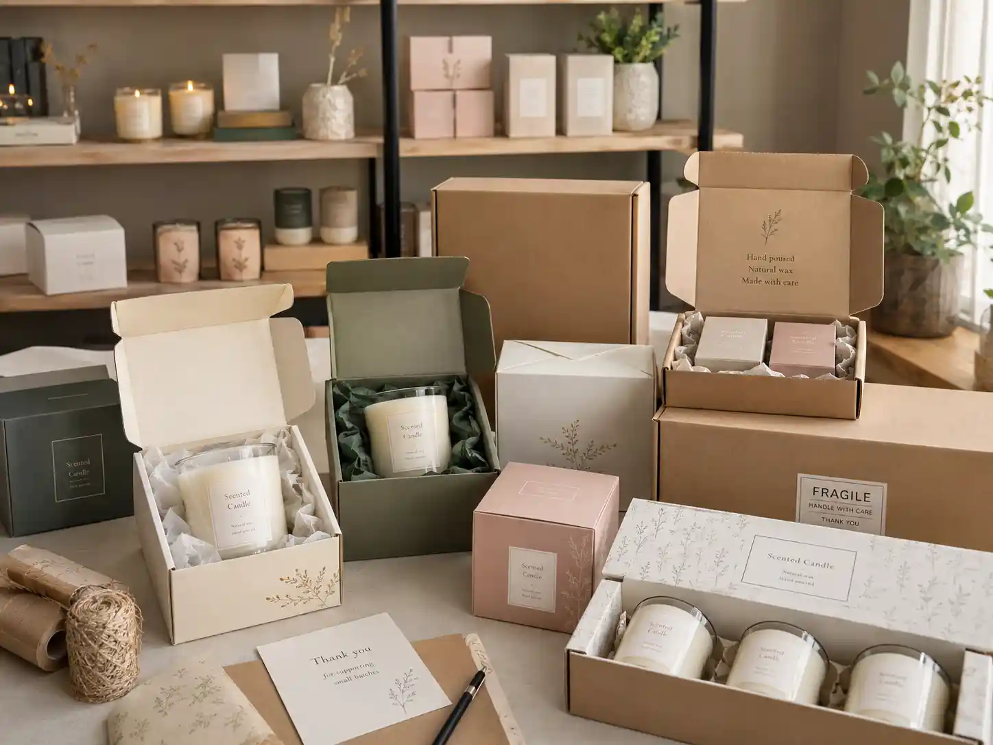 Candle gift boxes arranged for showroom display and shipment