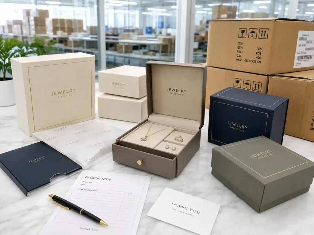 Export-ready jewelry gift box projects with inserts and cartons