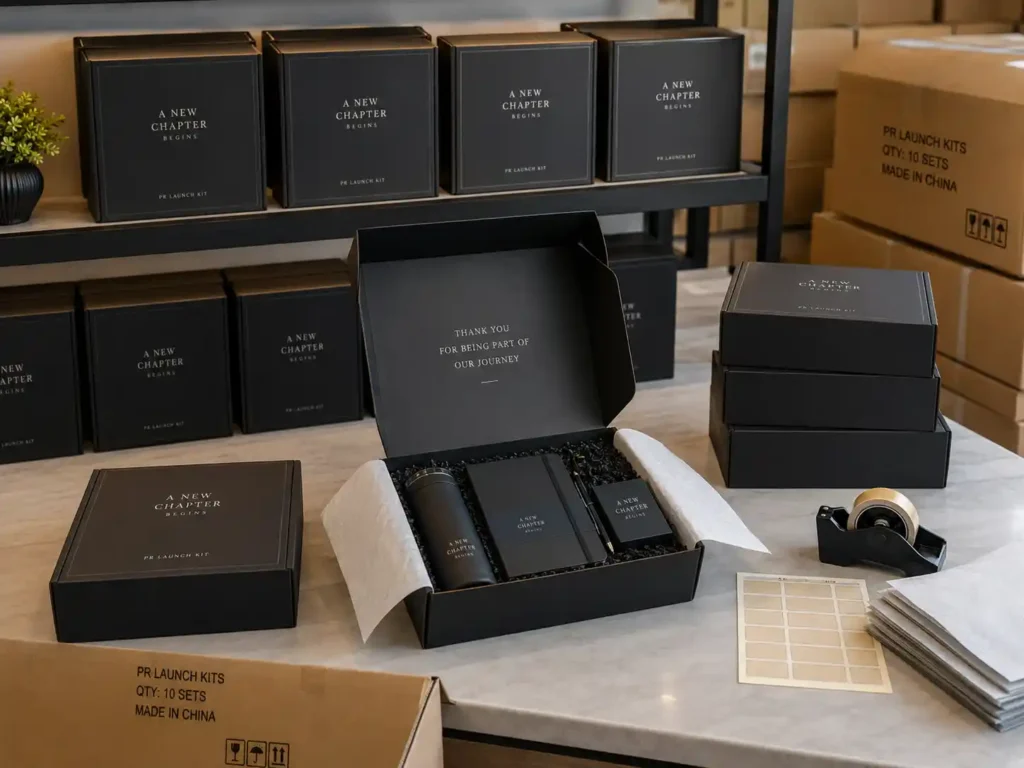 Finished pr gift box sets ready for showroom and shipment
