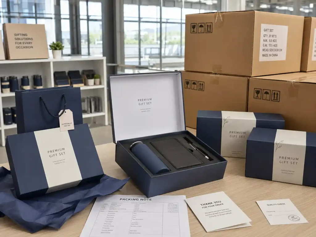 Export-ready premium packaging box display with cartons and inserts