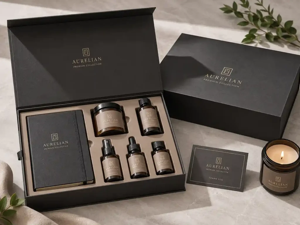 Premium promotional gift box set with custom paperboard insert