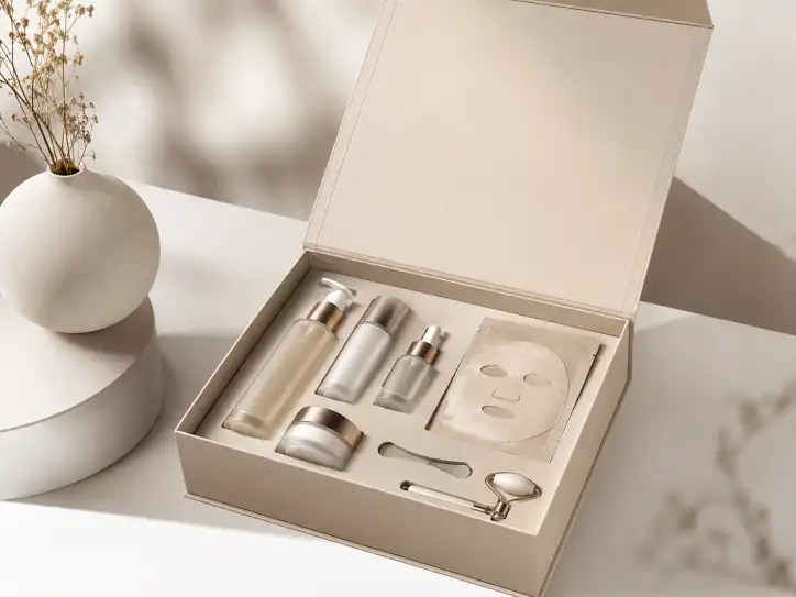 magnetic gift box for skincare sets with bottles jars and premium insert layout