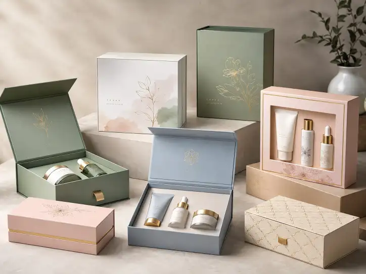 custom rigid boxes for cosmetics and skincare brands on display