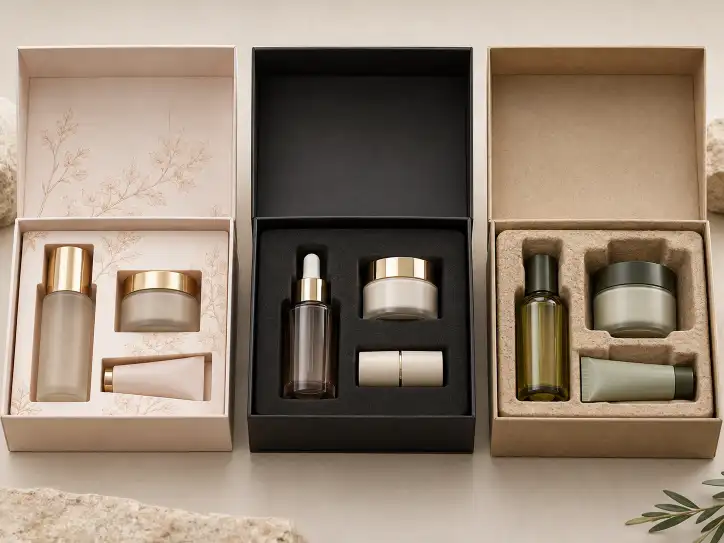 Paperboard EVA foam and molded fiber inserts for custom cosmetic packaging boxes